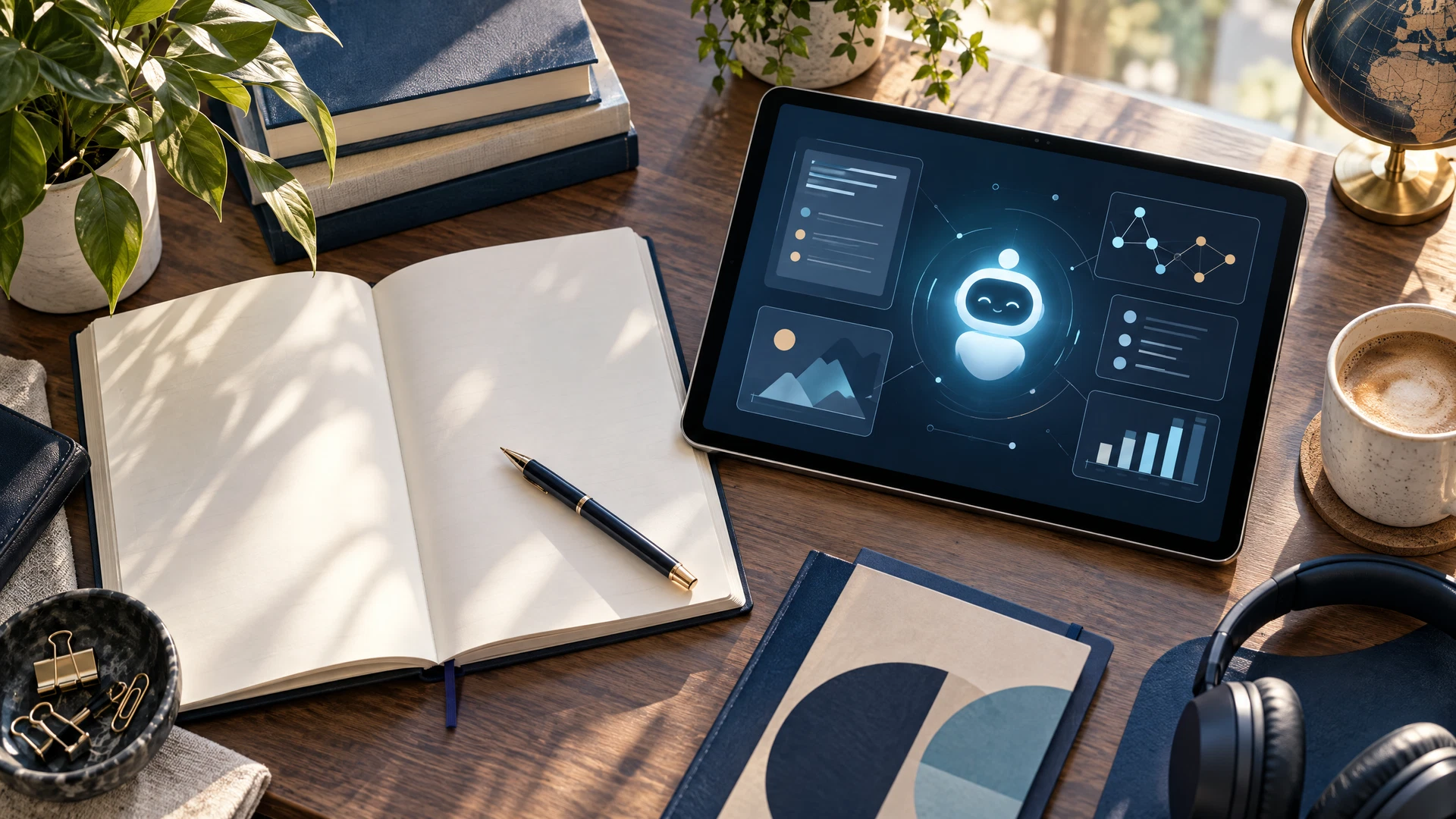 Étudiante qui révise ses notes avec un assistant d’intelligence artificielle sur son ordinateur